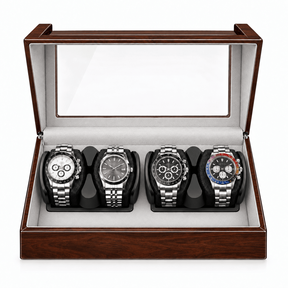 The Time Foundry 4 Slot Watch Winder for Automatic Watches, Ebony, Bidirectional Rotation