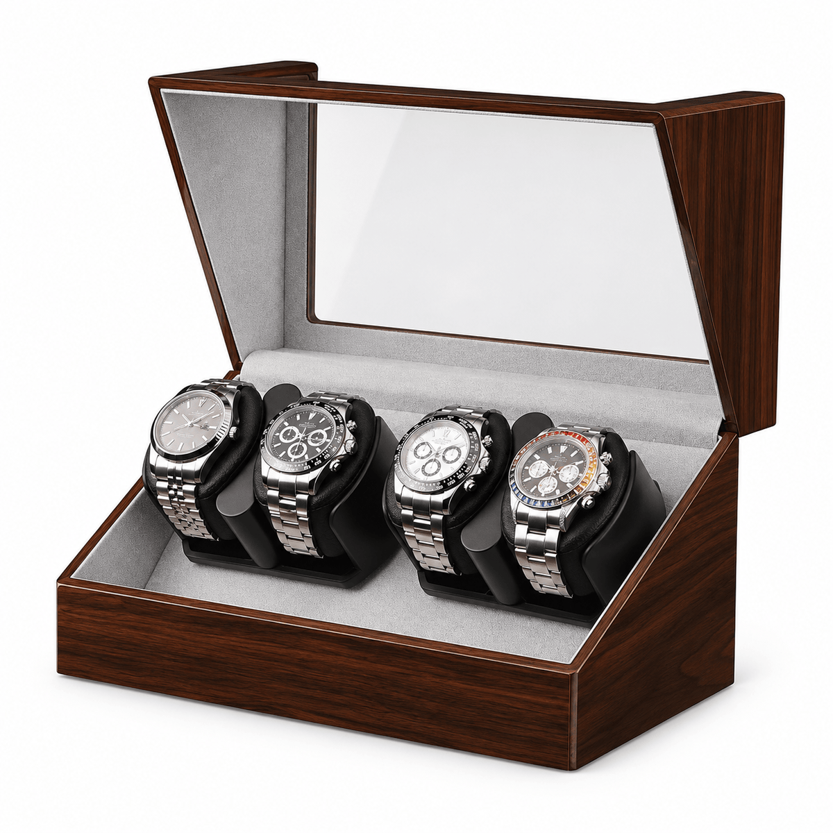The Time Foundry 4 Slot Watch Winder for Automatic Watches, Ebony, Bidirectional Rotation