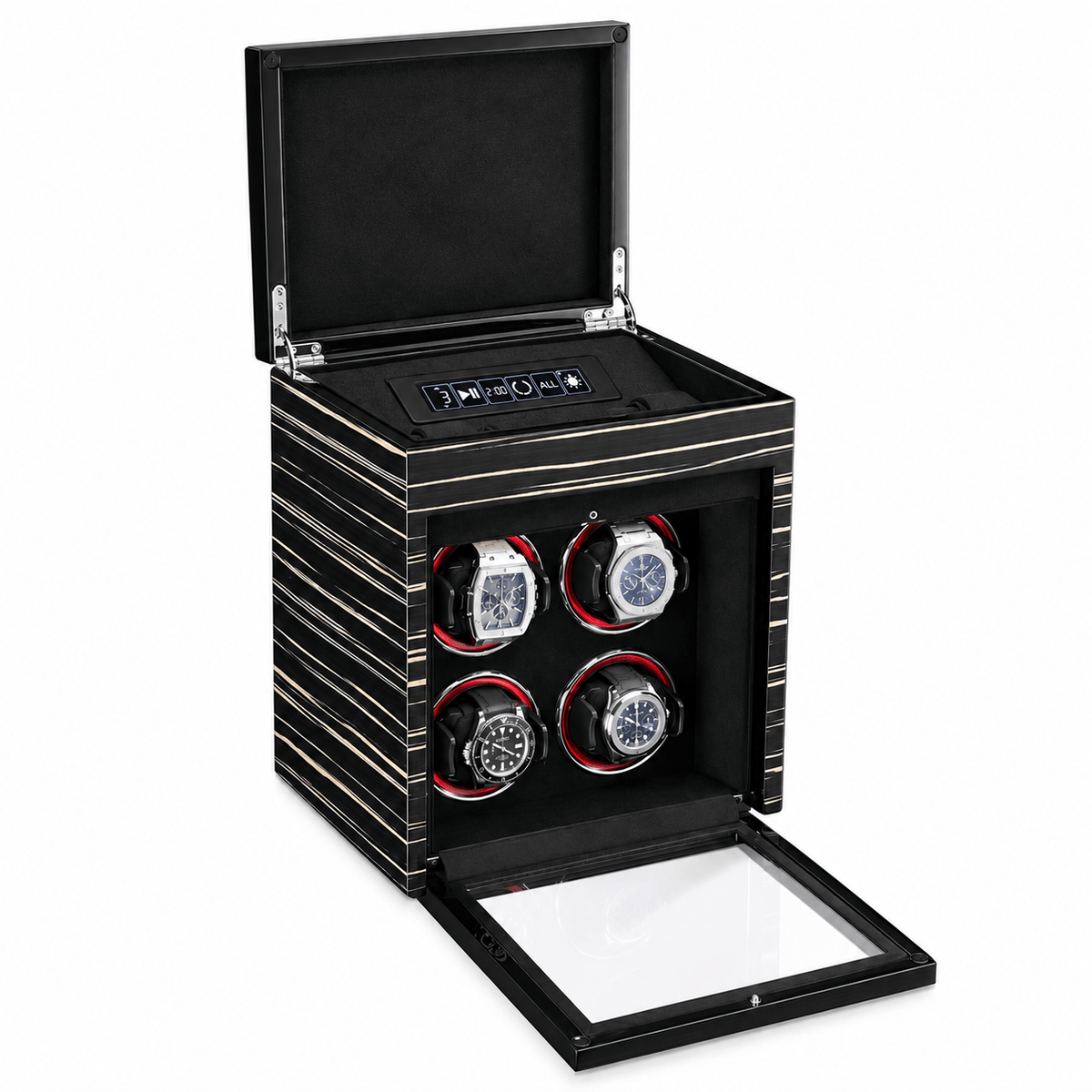 The Time Foundry 4 Slot Watch Winder for Automatic Watches, Ebony, LED Accent Lighting