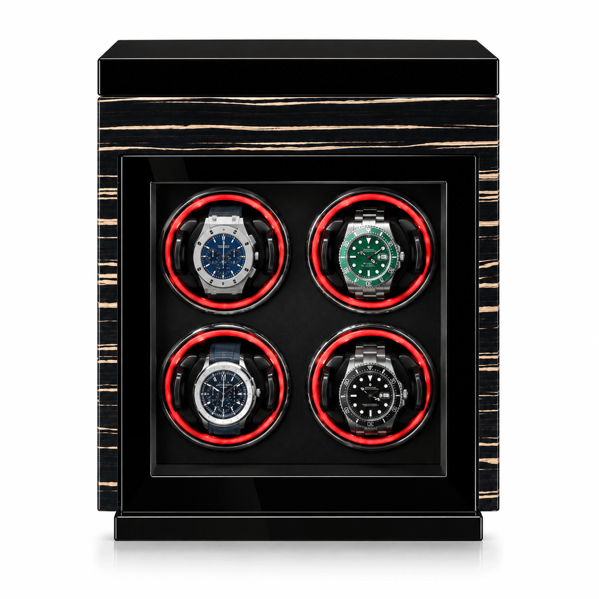 The Time Foundry 4 Slot Watch Winder for Automatic Watches, Ebony, LED Accent Lighting Image