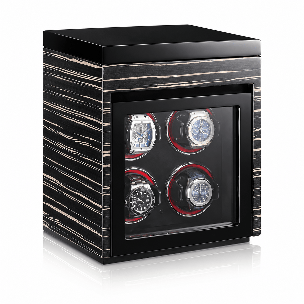 The Time Foundry 4 Slot Watch Winder for Automatic Watches, Ebony, LED Accent Lighting Image