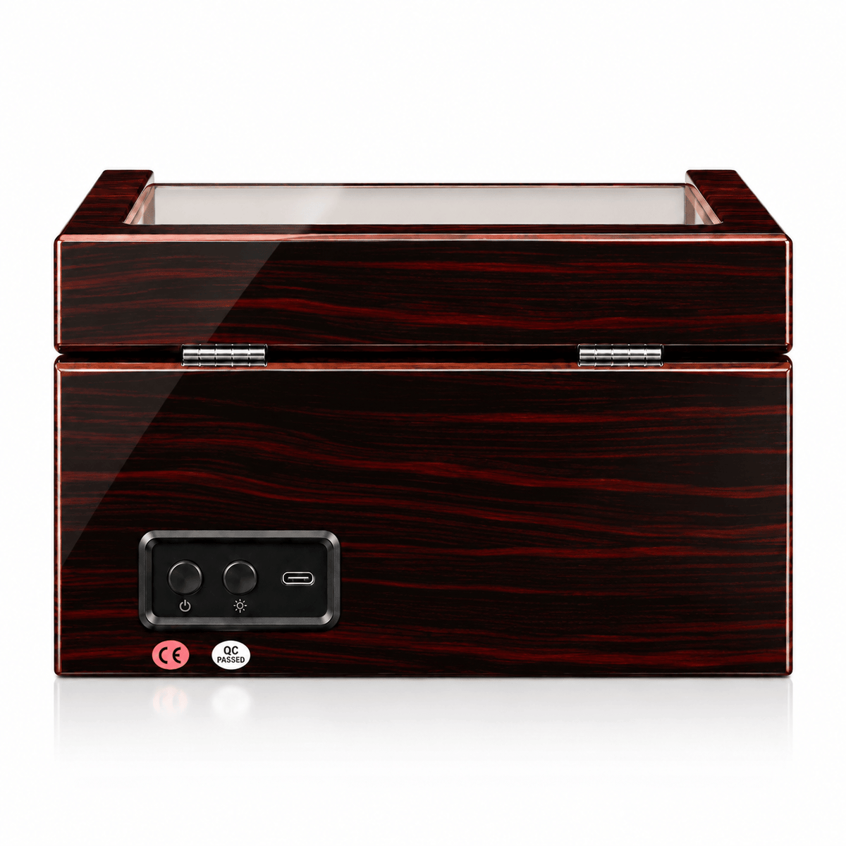 The Time Foundry 4 Slot Watch Winder for Automatic Watches, Ebony, Red Trim Accent