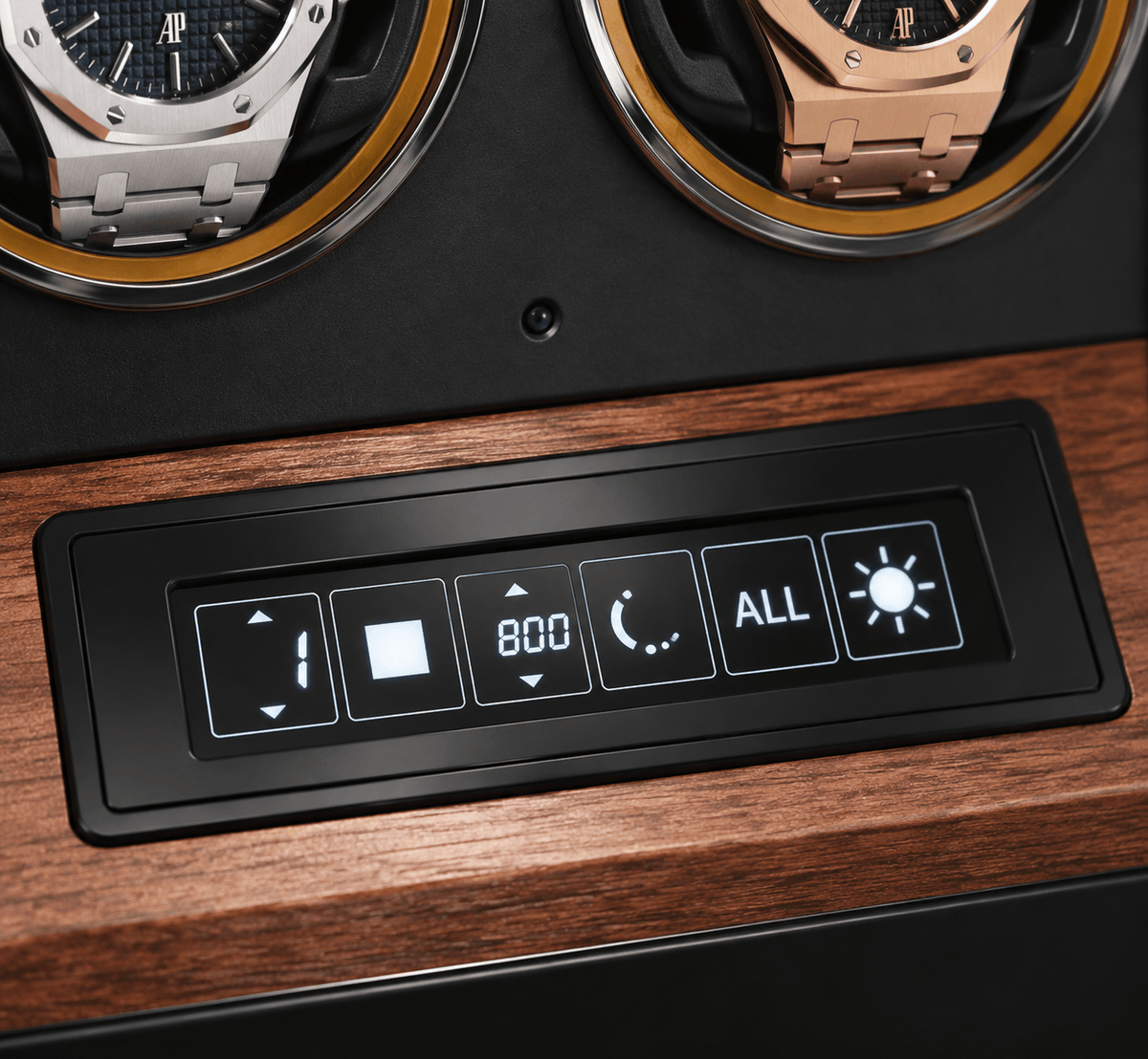 The Time Foundry 4 Slot Watch Winder for Automatic Watches, Gold Accent, 12-Point Motor