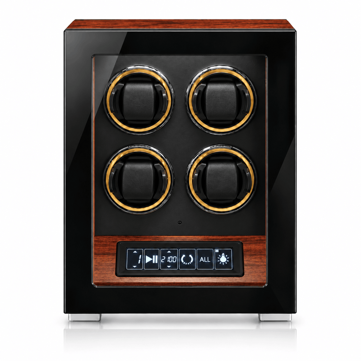 The Time Foundry 4 Slot Watch Winder for Automatic Watches, Gold Accent, 12-Point Motor