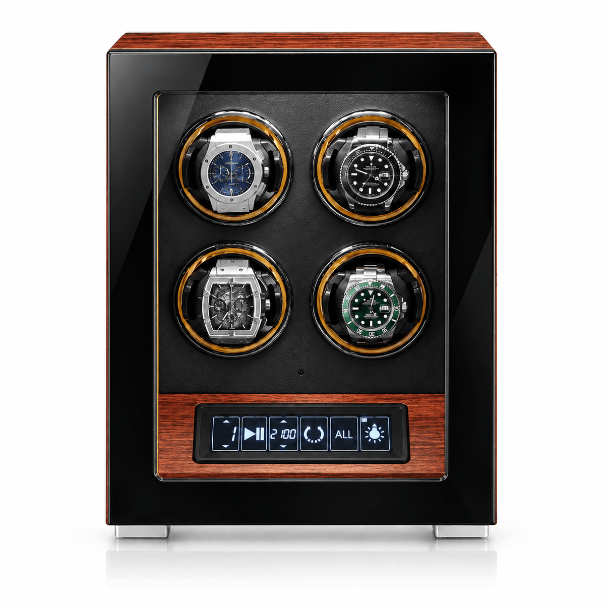 The Time Foundry 4 Slot Watch Winder for Automatic Watches, Gold Accent, 12-Point Motor Image