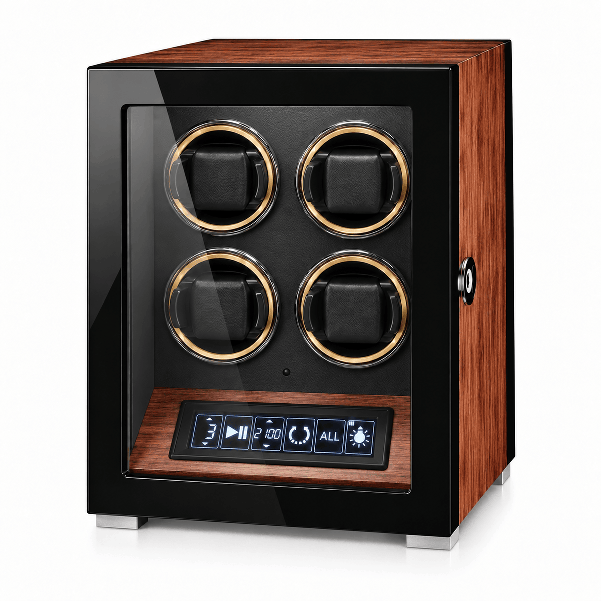 The Time Foundry 4 Slot Watch Winder for Automatic Watches, Gold Accent, 12-Point Motor