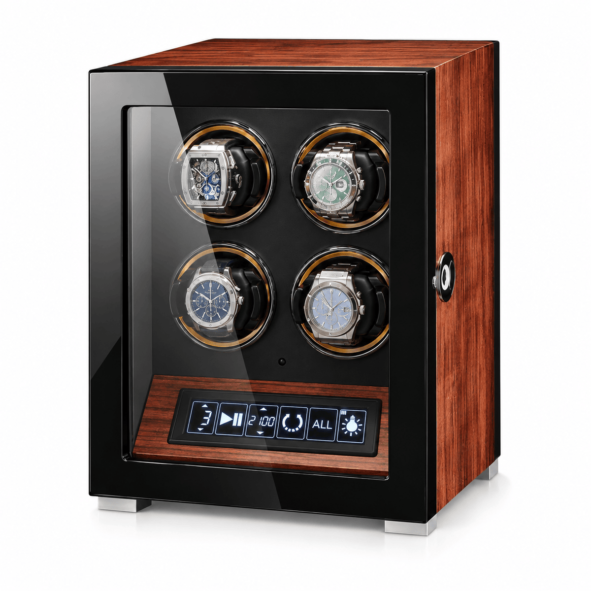 The Time Foundry 4 Slot Watch Winder for Automatic Watches, Gold Accent, 12-Point Motor