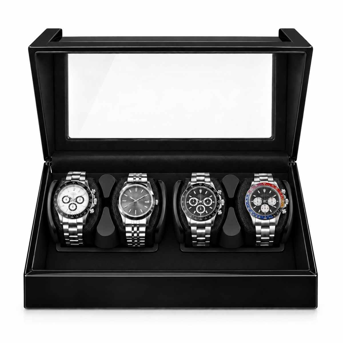 The Time Foundry 4 Slot Watch Winder for Automatic Watches, Piano Black, Bidirectional