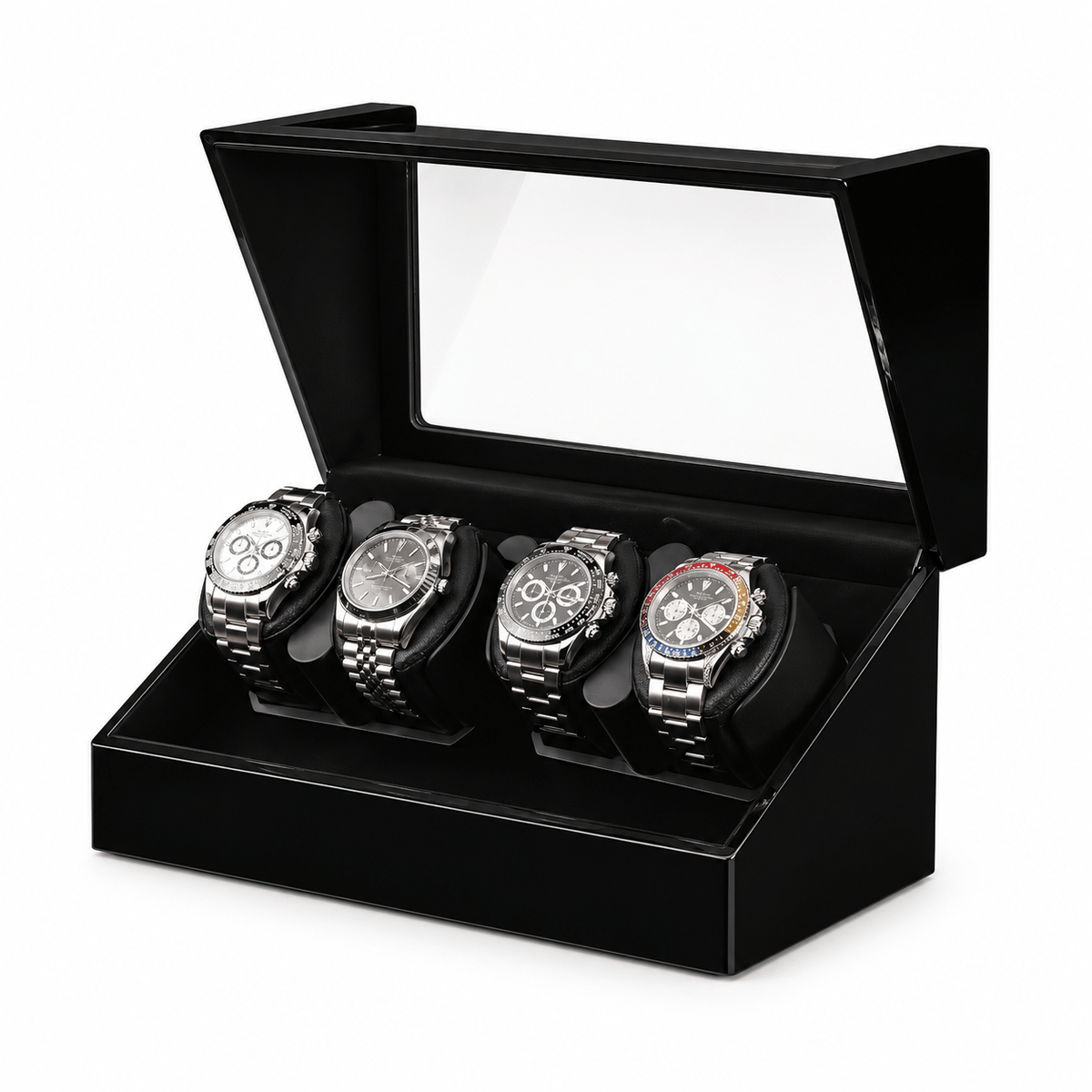 The Time Foundry 4 Slot Watch Winder for Automatic Watches, Piano Black, Bidirectional