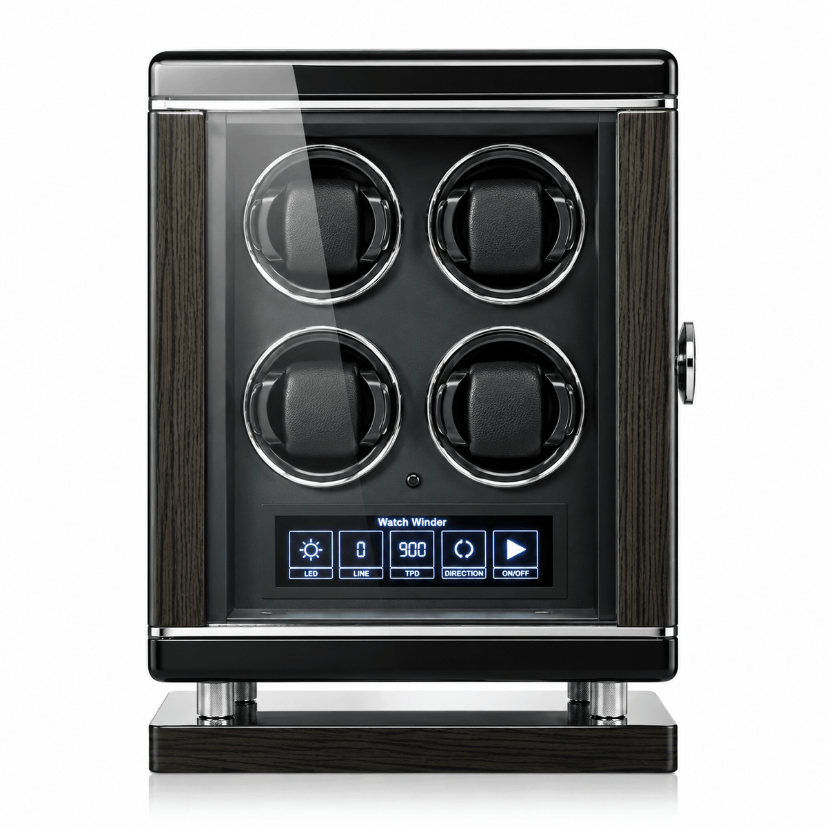 The Time Foundry 4 Slot Watch Winder for Automatic Watches, Piano Black, Japanese Motor