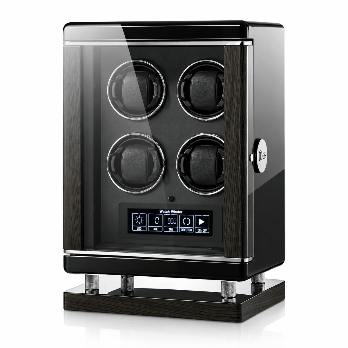 The Time Foundry 4 Slot Watch Winder for Automatic Watches, Piano Black, Japanese Motor