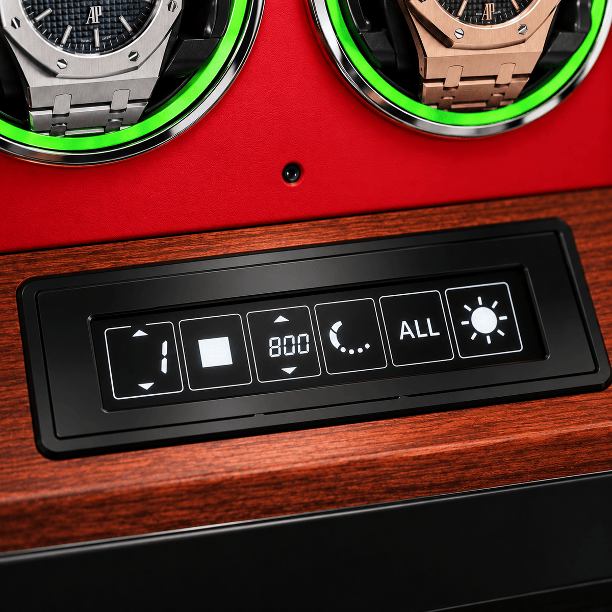 The Time Foundry 4 Slot Watch Winder for Automatic Watches, Red Accent, 12-Point Motor