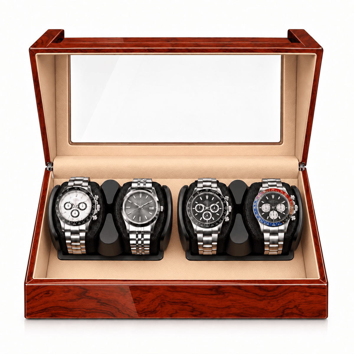 The Time Foundry 4 Slot Watch Winder for Automatic Watches, Rosewood, Bidirectional Image