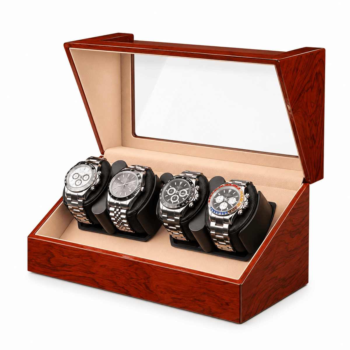 The Time Foundry 4 Slot Watch Winder for Automatic Watches, Rosewood, Bidirectional Image