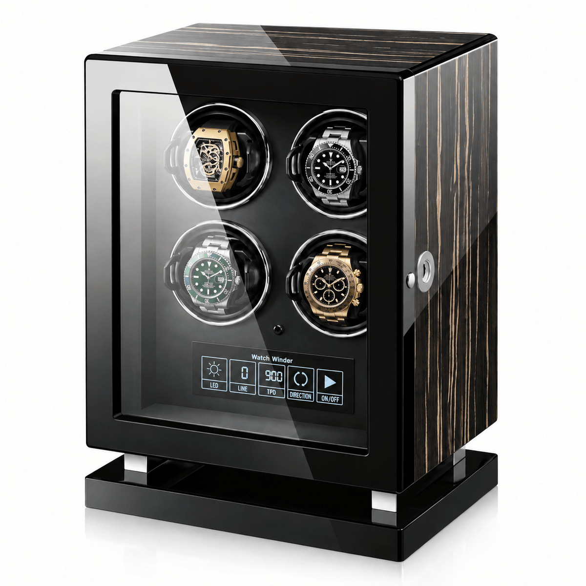 The Time Foundry 4 Slot Watch Winder for Automatic Watches, Wood Grain, Adjustable TPD Image