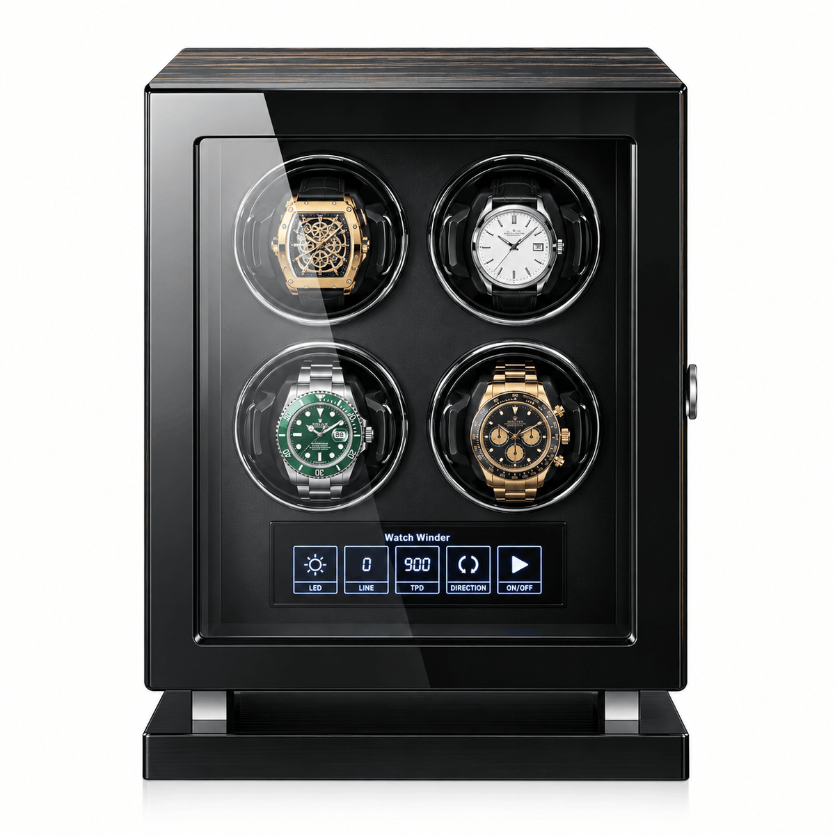 The Time Foundry 4 Slot Watch Winder for Automatic Watches, Wood Grain, Adjustable TPD