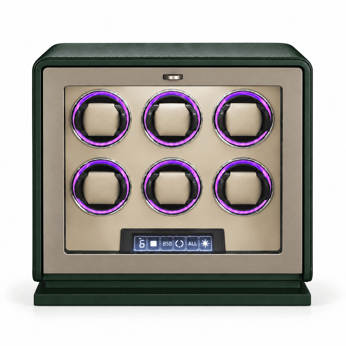 The Time Foundry 6 Slot Watch Winder for Automatic Watches, Dark Green, 12-Point Motor
