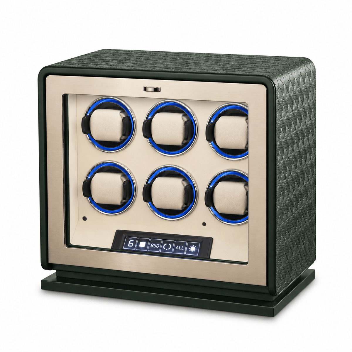 The Time Foundry 6 Slot Watch Winder for Automatic Watches, Dark Green, 12-Point Motor