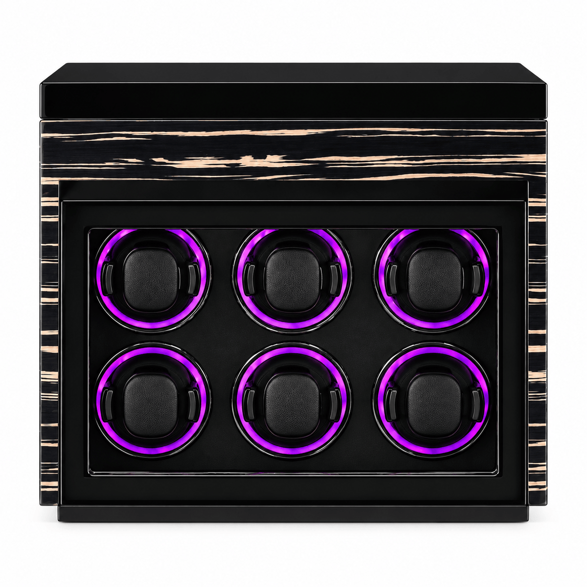 The Time Foundry 6 Slot Watch Winder for Automatic Watches, Ebony, LED Accent Lighting
