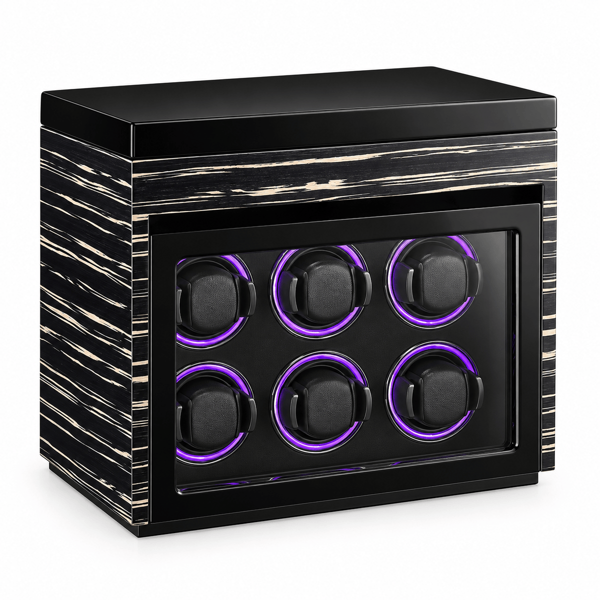 The Time Foundry 6 Slot Watch Winder for Automatic Watches, Ebony, LED Accent Lighting