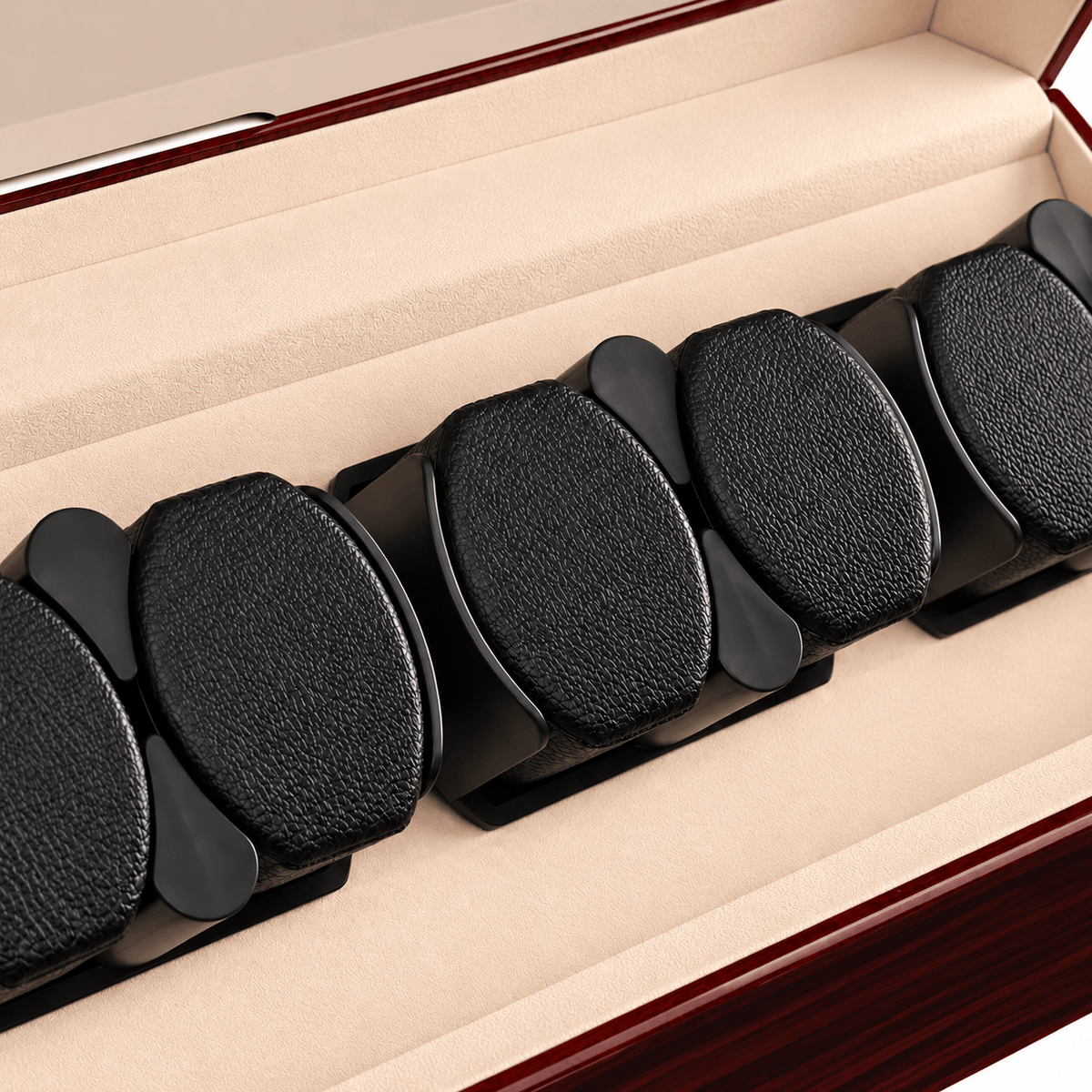 The Time Foundry 6 Slot Watch Winder for Automatic Watches, Ebony, Red Trim Accent
