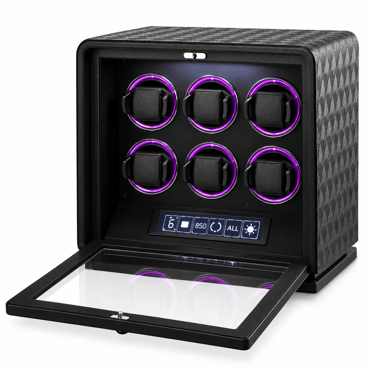 The Time Foundry 6 Slot Watch Winder for Automatic Watches, Leather, 12-Point Motor