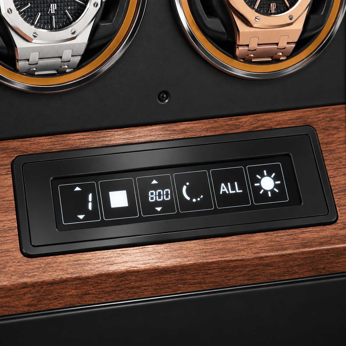 The Time Foundry 6 Slot Watch Winder for Automatic Watches, Mirrored Door, Red Accent