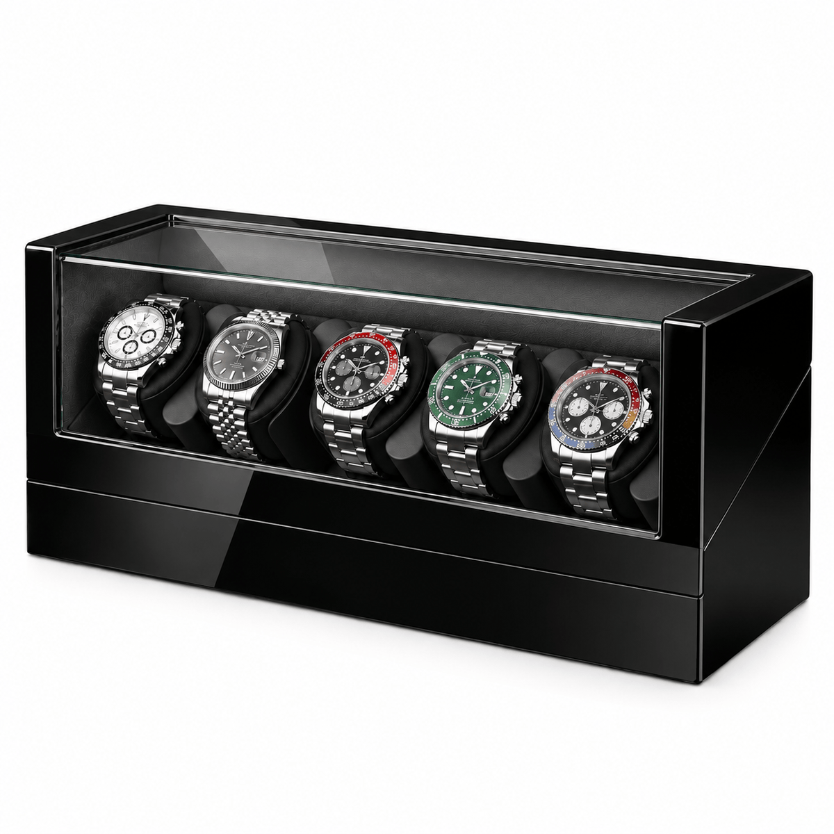 The Time Foundry 6 Slot Watch Winder for Automatic Watches, Piano Black, Bidirectional