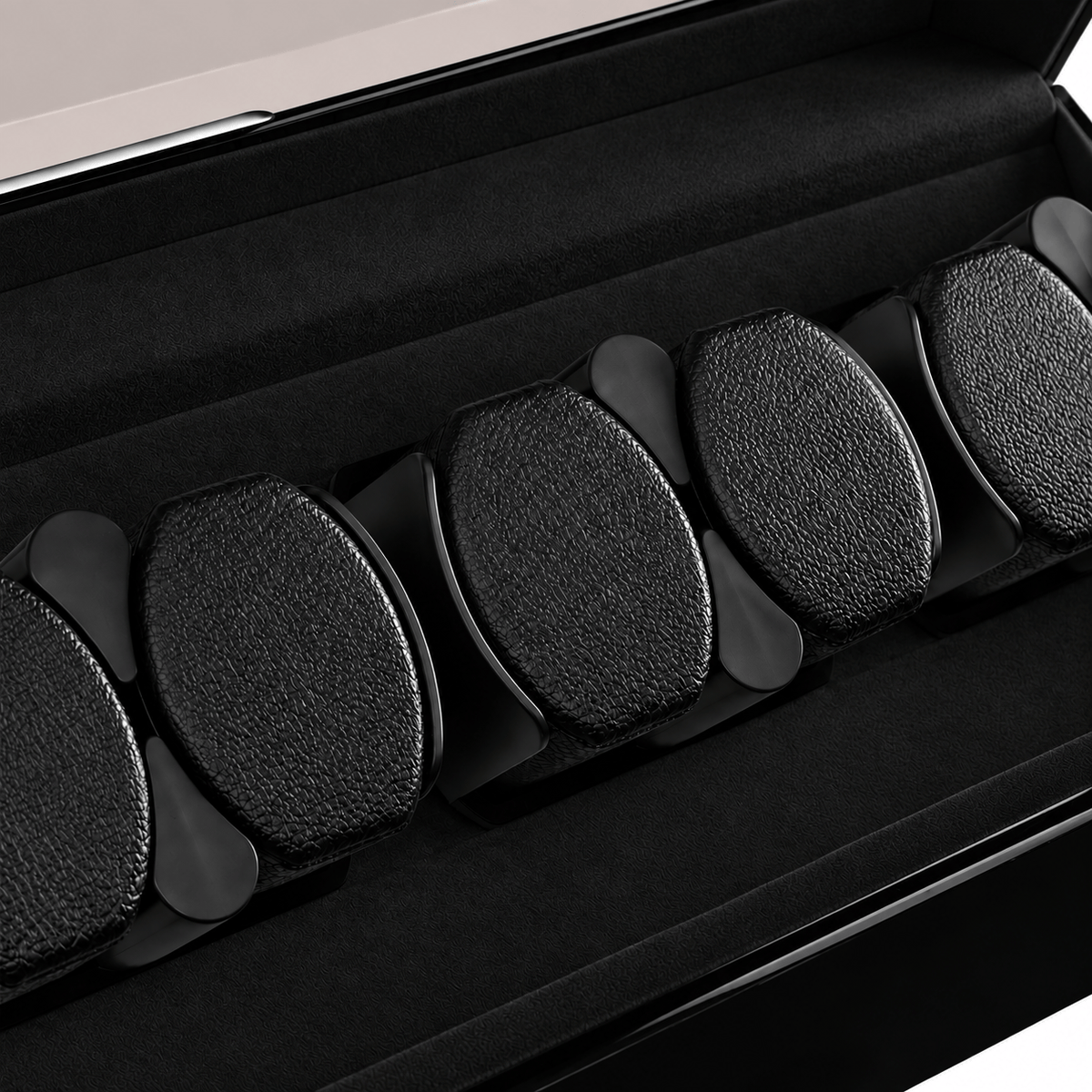 The Time Foundry 6 Slot Watch Winder for Automatic Watches, Piano Black, Bidirectional