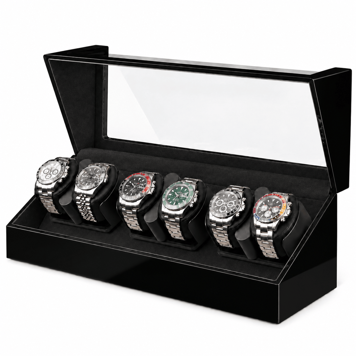 The Time Foundry 6 Slot Watch Winder for Automatic Watches, Piano Black, Bidirectional