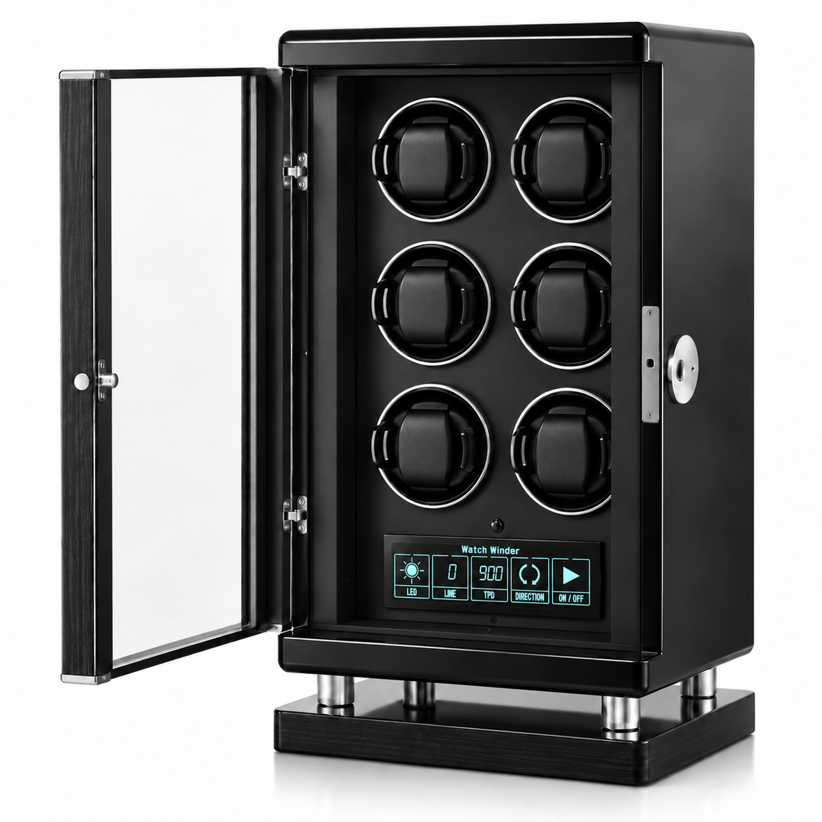 The Time Foundry 6 Slot Watch Winder for Automatic Watches, Piano Black, Japanese Motor