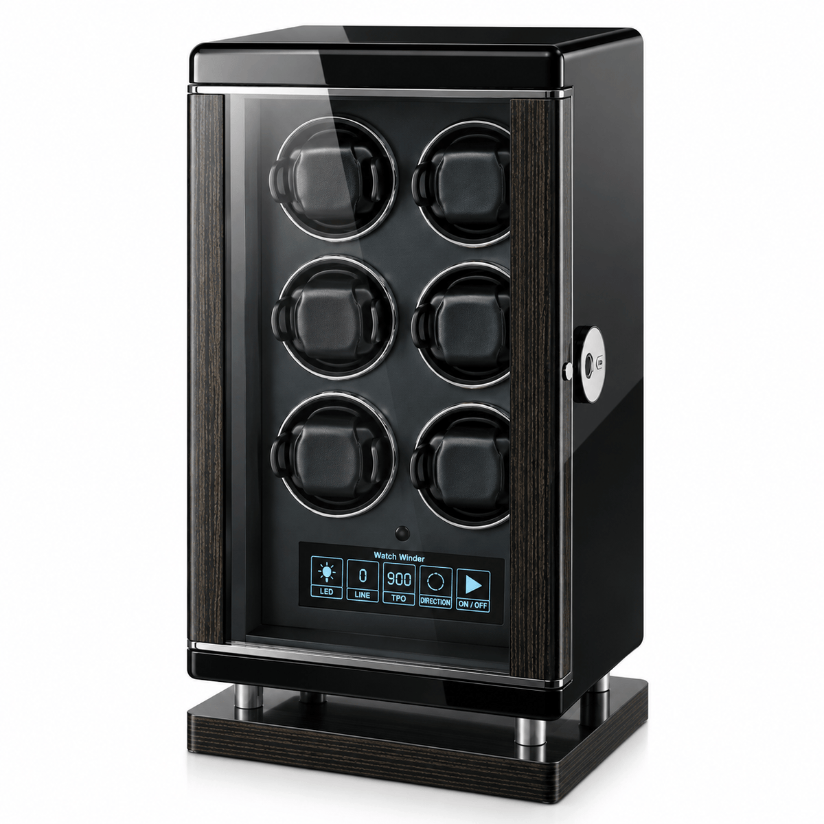 The Time Foundry 6 Slot Watch Winder for Automatic Watches, Piano Black, Japanese Motor