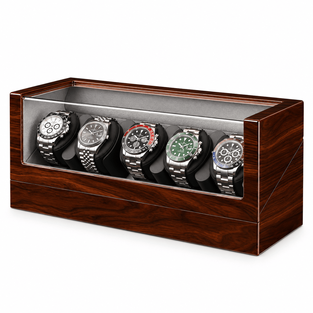 The Time Foundry 6 Slot Watch Winder for Automatic Watches, Rosewood, Bidirectional Image