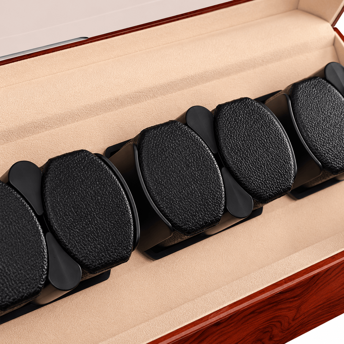 The Time Foundry 6 Slot Watch Winder for Automatic Watches, Rosewood, Glass & Mirror