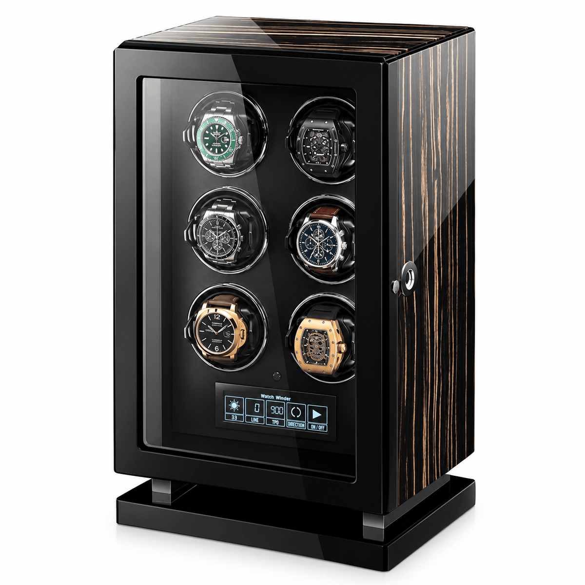 The Time Foundry 6 Slot Watch Winder for Automatic Watches, Wood Grain, Adjustable TPD