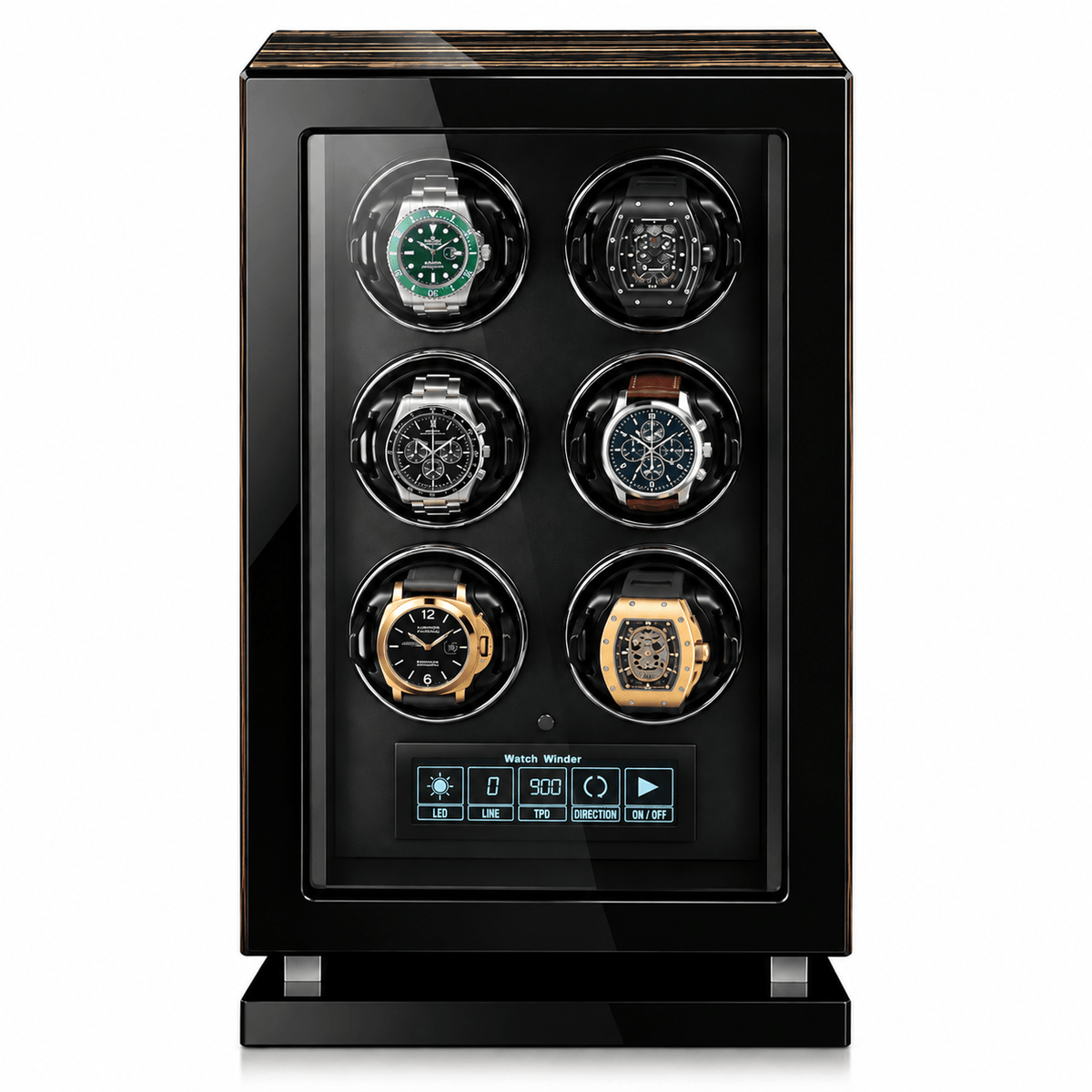 The Time Foundry 6 Slot Watch Winder for Automatic Watches, Wood Grain, Adjustable TPD