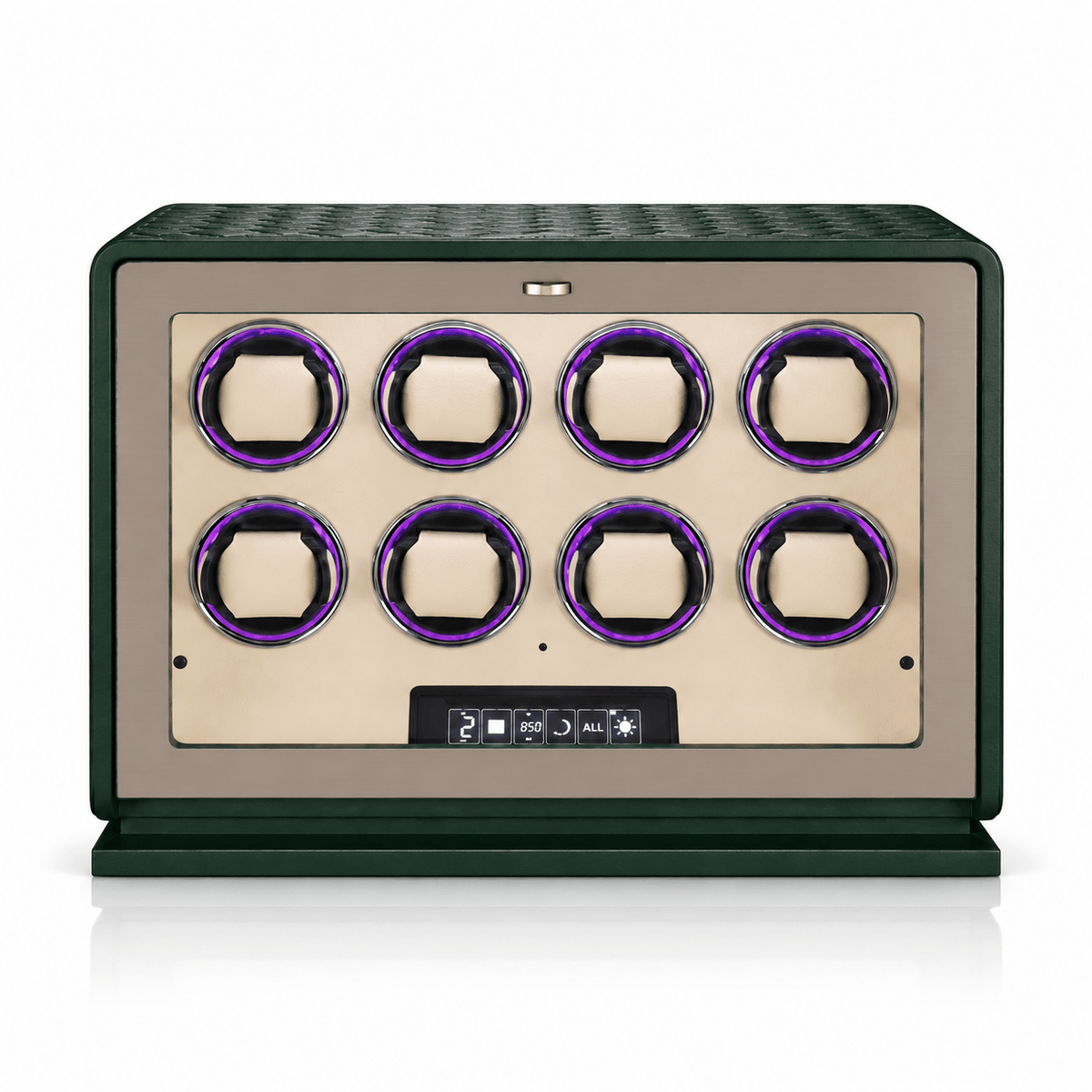 The Time Foundry 8 Slot Watch Winder for Automatic Watches, Dark Green, 12-Point Motor