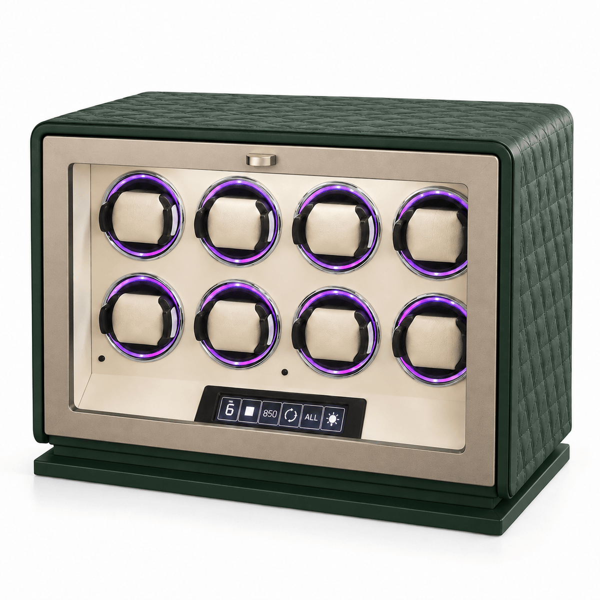 The Time Foundry 8 Slot Watch Winder for Automatic Watches, Dark Green, 12-Point Motor
