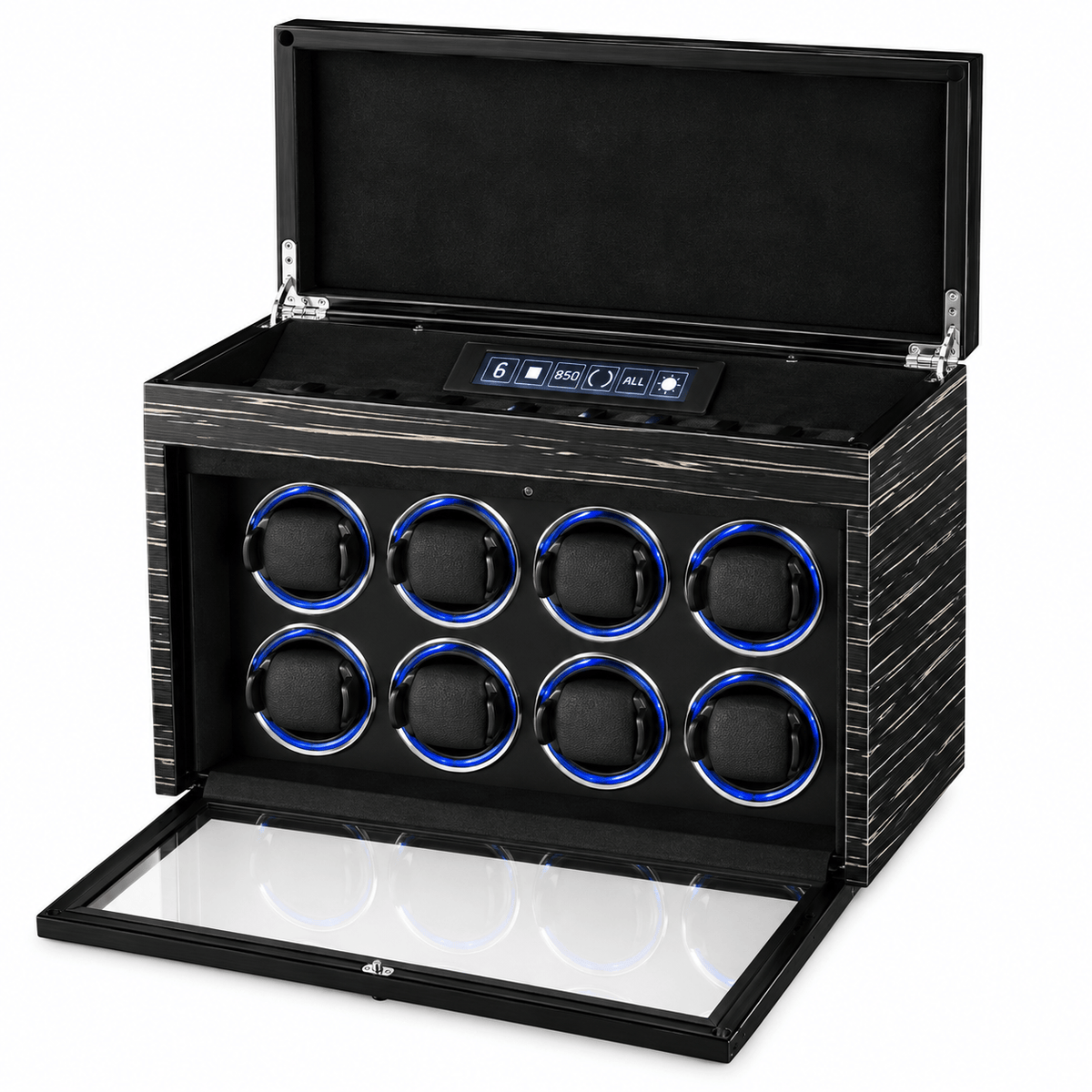 The Time Foundry 8 Slot Watch Winder for Automatic Watches, Ebony, Touch Control Panel