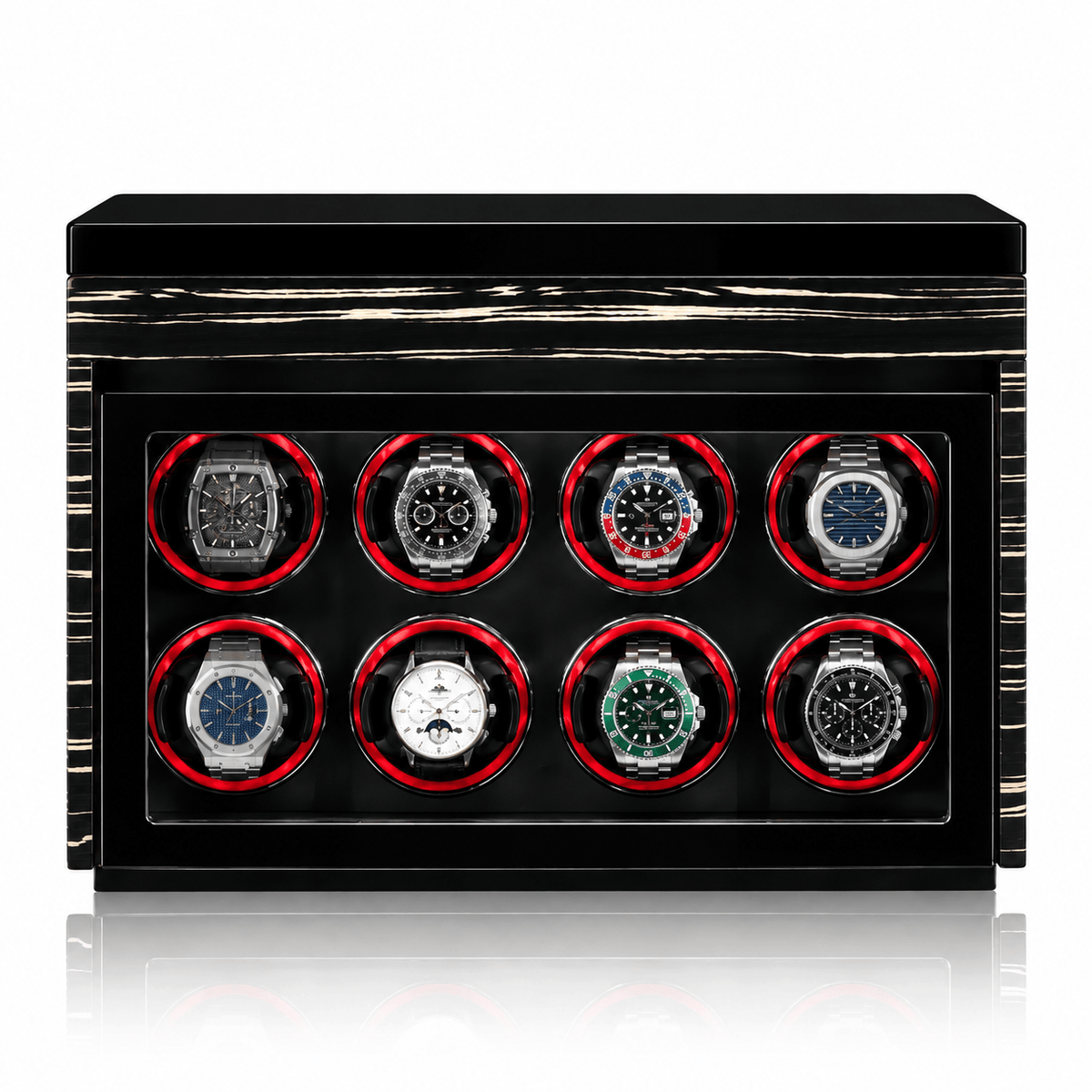 The Time Foundry 8 Slot Watch Winder for Automatic Watches, Ebony, Touch Control Panel Image