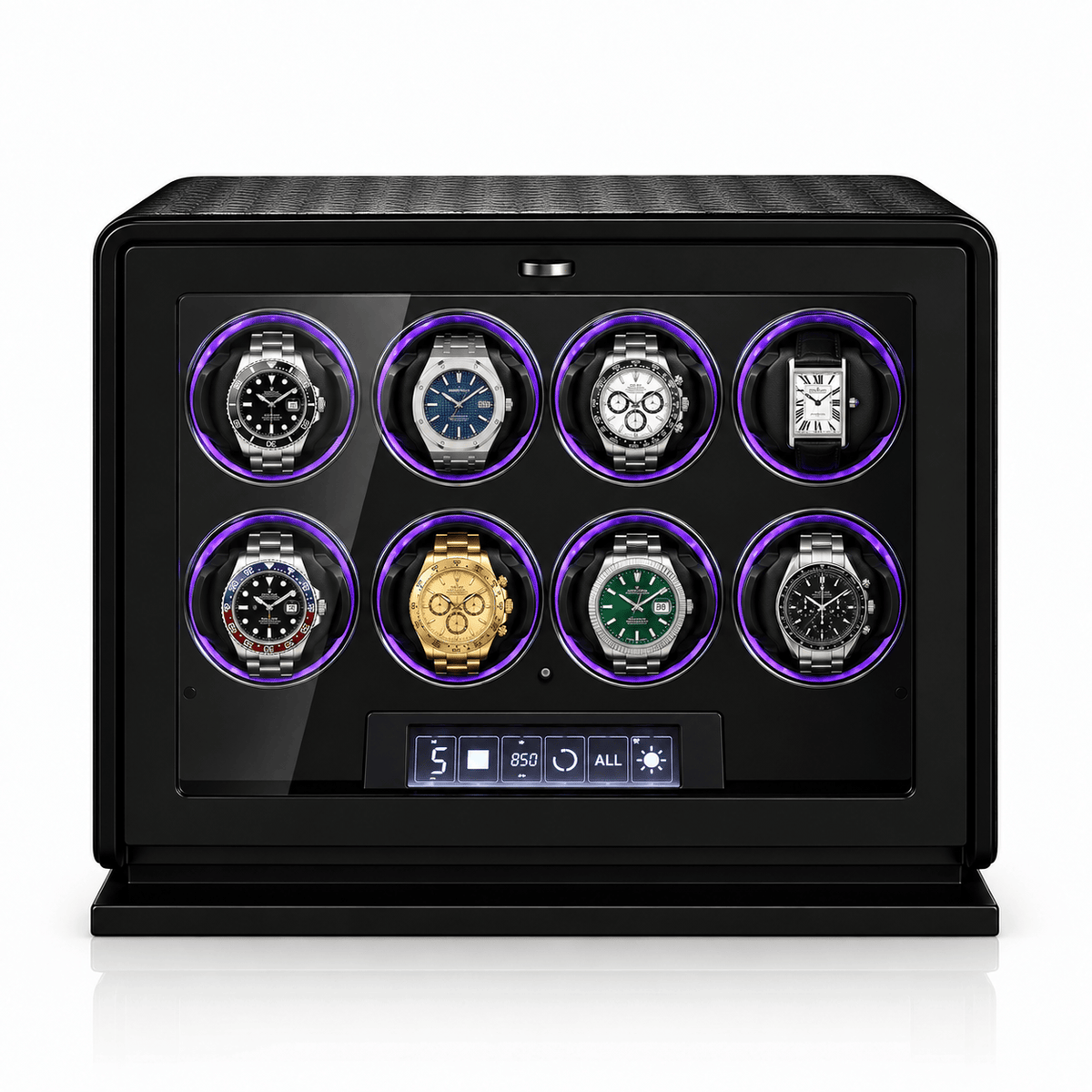 The Time Foundry 8 Slot Watch Winder for Automatic Watches, Leather, 12-Point Motor