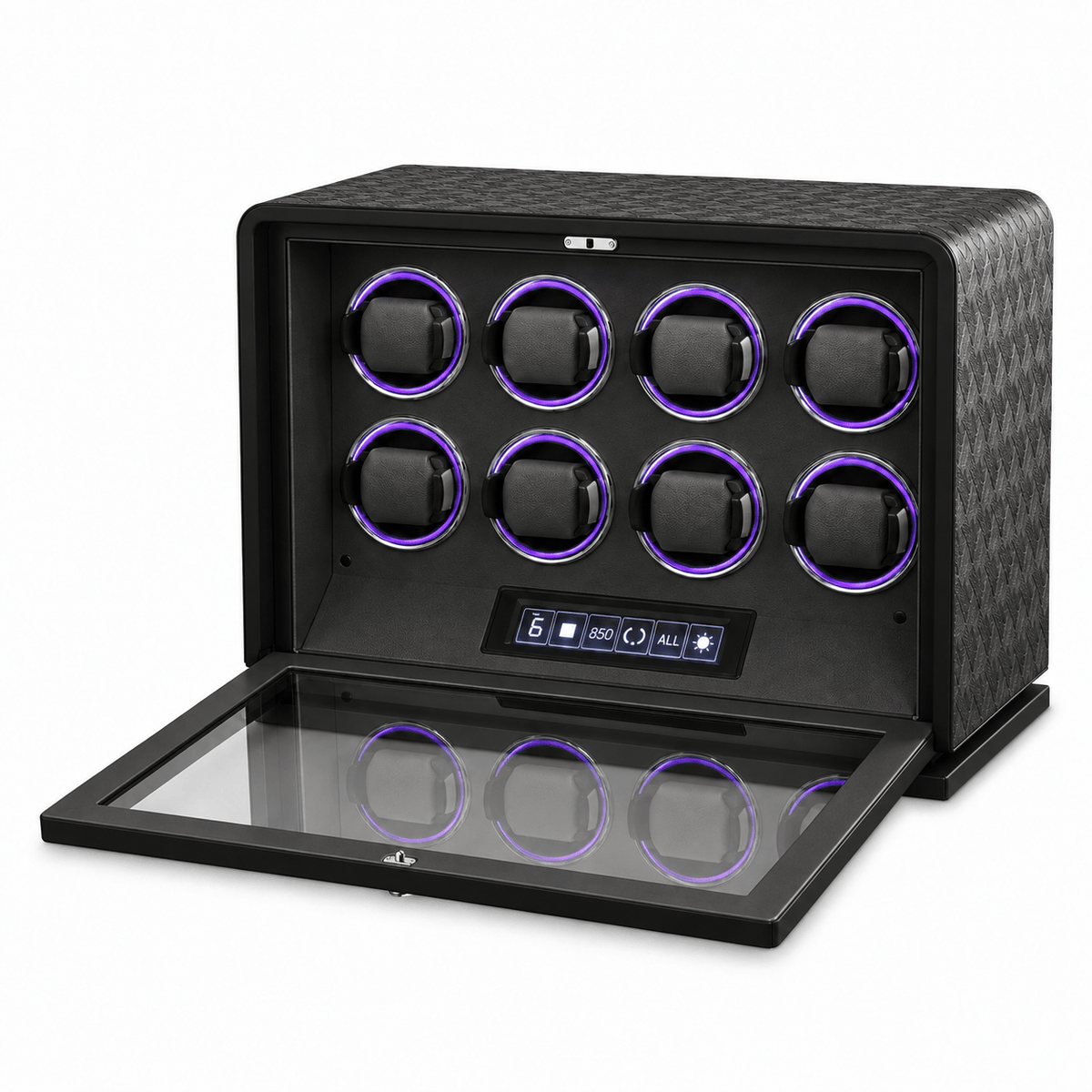 The Time Foundry 8 Slot Watch Winder for Automatic Watches, Leather, 12-Point Motor