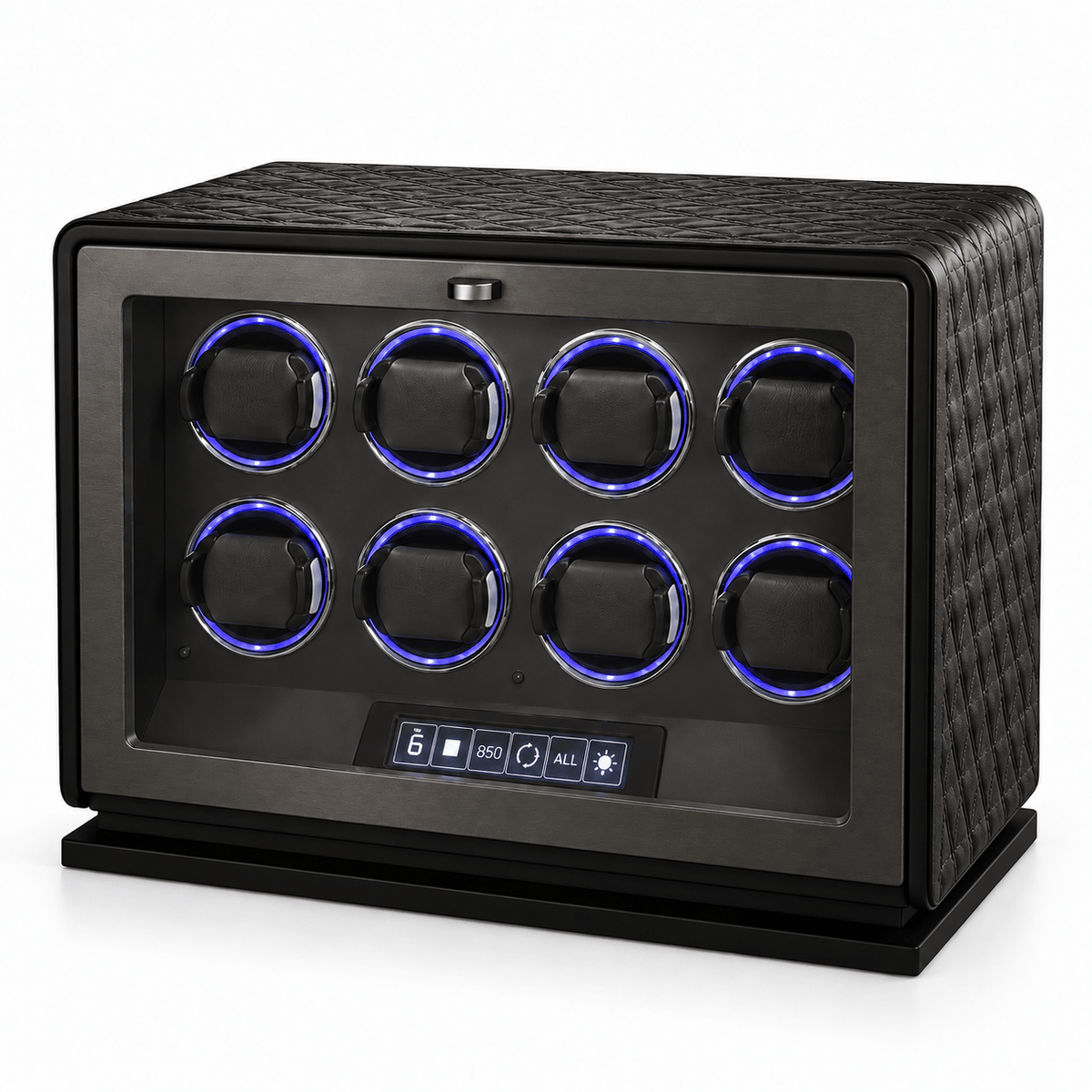 The Time Foundry 8 Slot Watch Winder for Automatic Watches, Leather, 12-Point Motor