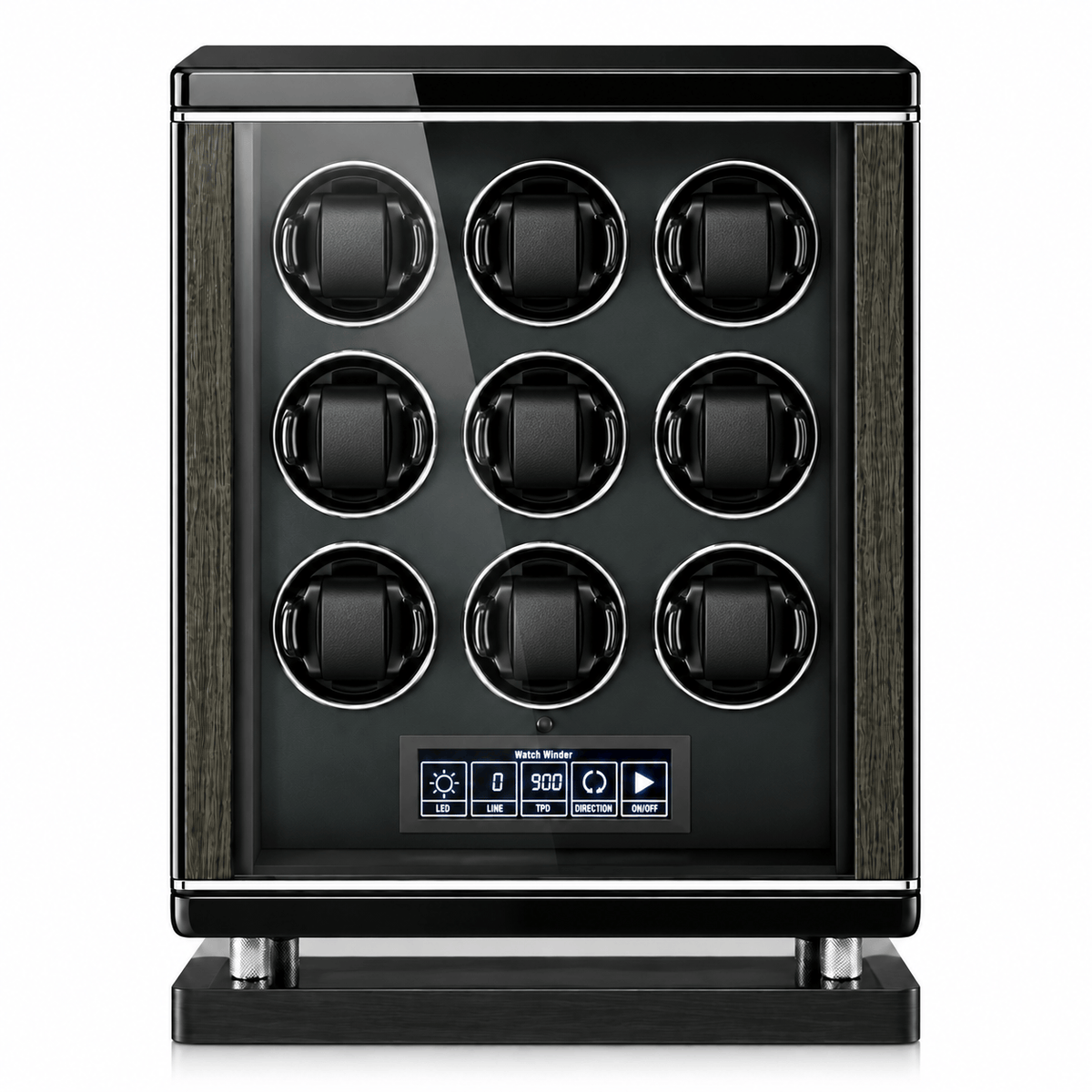 The Time Foundry 9 Slot Watch Winder for Automatic Watches, Piano Black, Japanese Motor