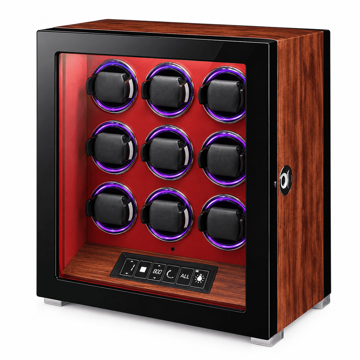 The Time Foundry 9 Slot Watch Winder for Automatic Watches, Rosewood, 12-Point Motor