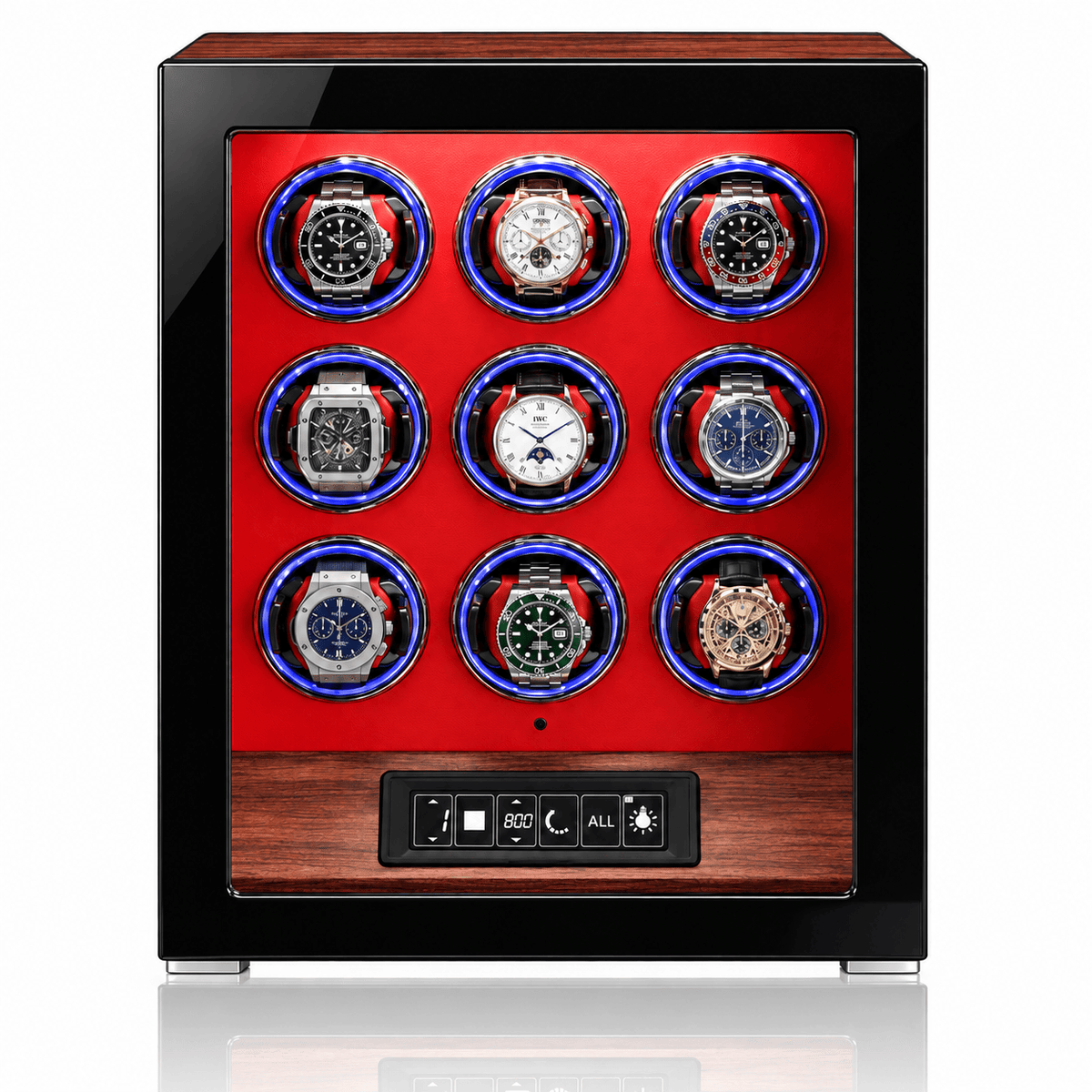 The Time Foundry 9 Slot Watch Winder for Automatic Watches, Rosewood, 12-Point Motor Image