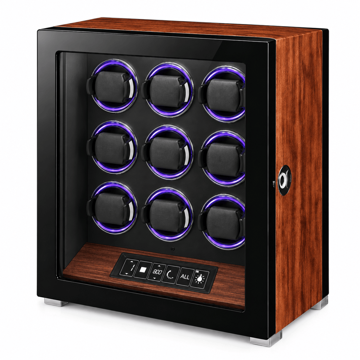The Time Foundry 9 Slot Watch Winder for Automatic Watches, Rosewood, Black Interior