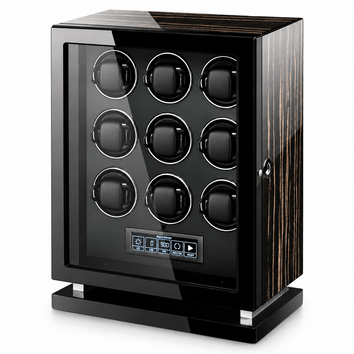 The Time Foundry 9 Slot Watch Winder for Automatic Watches, Wood Grain, Adjustable TPD