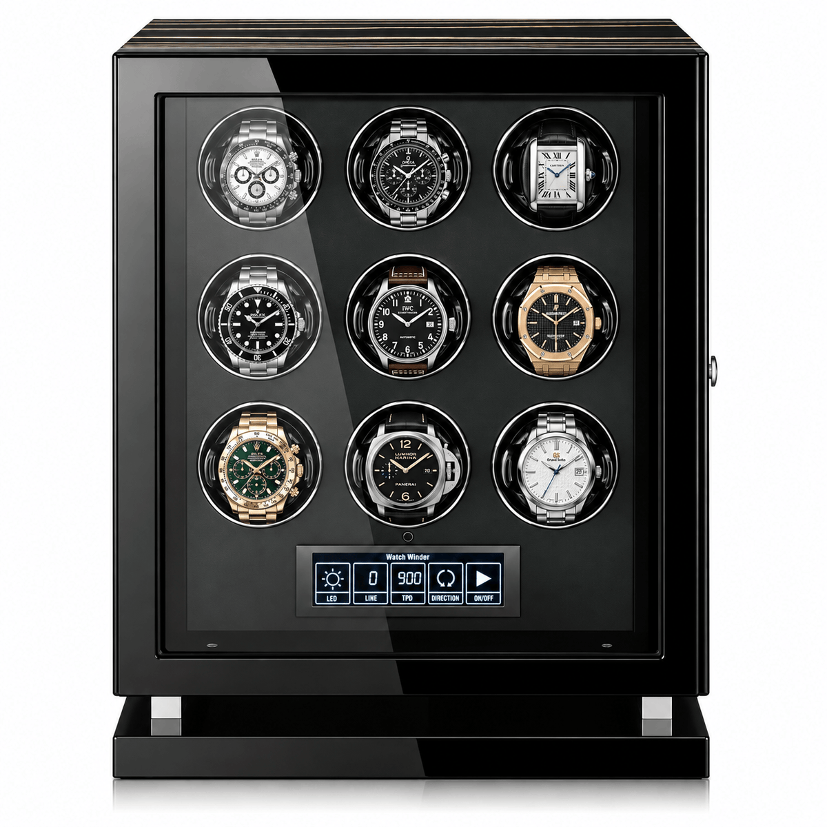 The Time Foundry 9 Slot Watch Winder for Automatic Watches, Wood Grain, Adjustable TPD