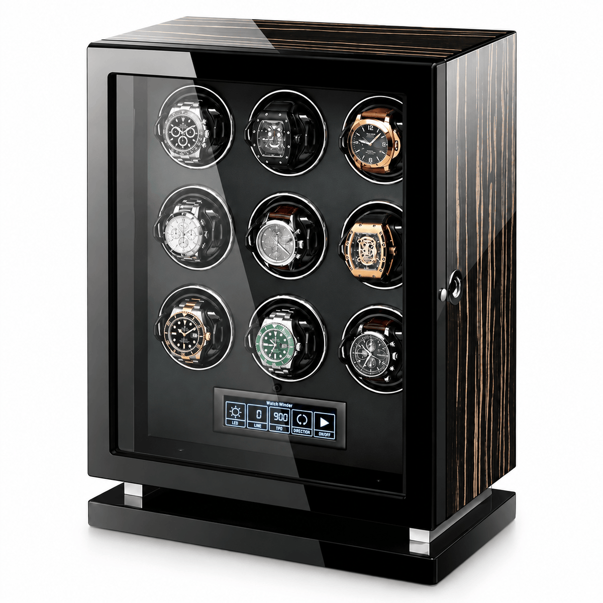 The Time Foundry 9 Slot Watch Winder for Automatic Watches, Wood Grain, Adjustable TPD Image